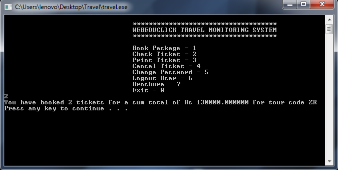 Travel Monitoring System Program in C code